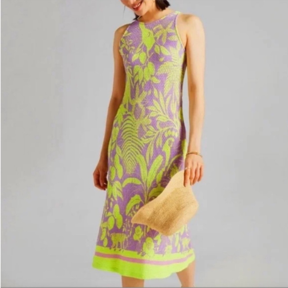 “FARM RIO” Purple and Lime Green Midi Dress
